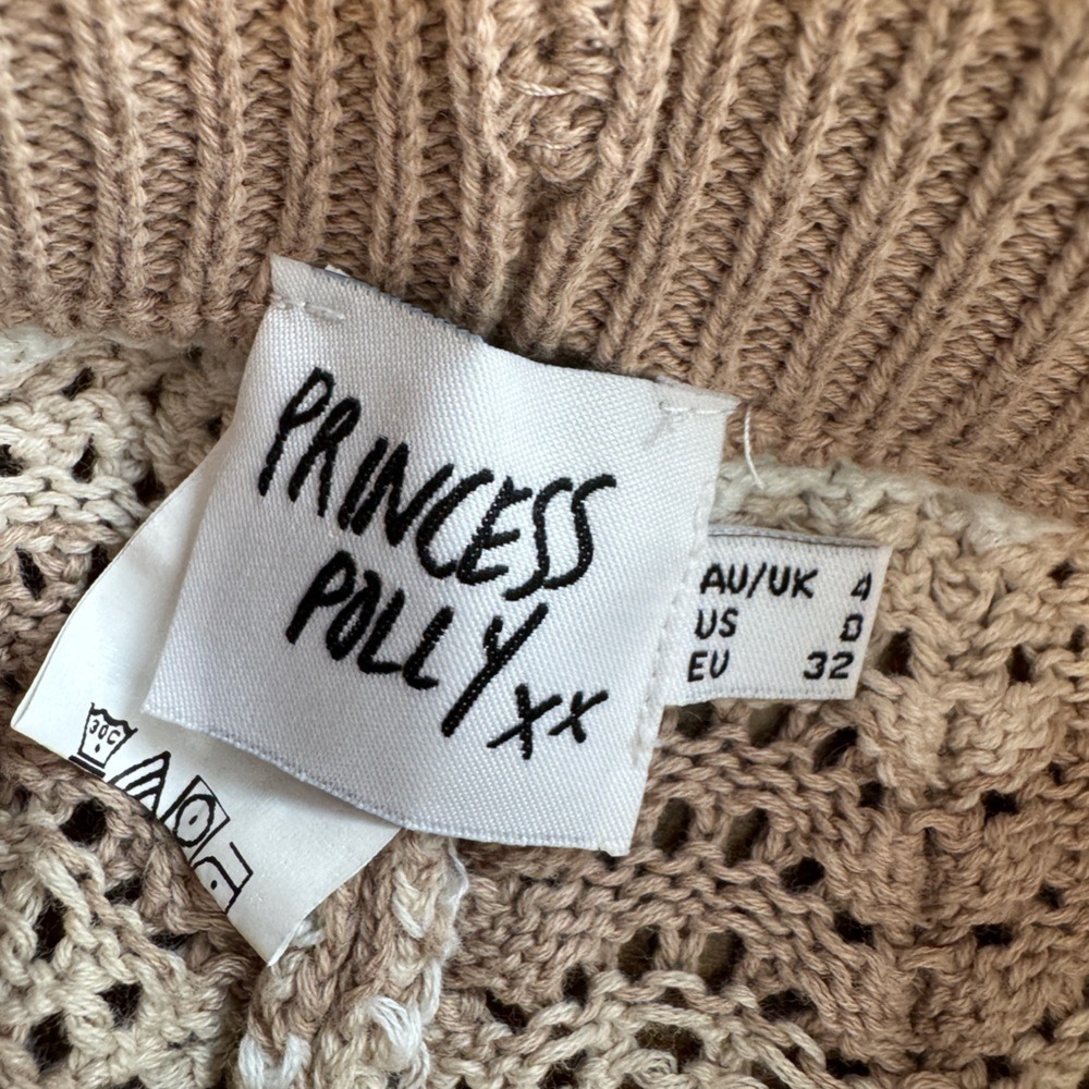 Princess Polly Knit shorts brown white stripe crochet size 0 NWOT - Picture 2 of 4